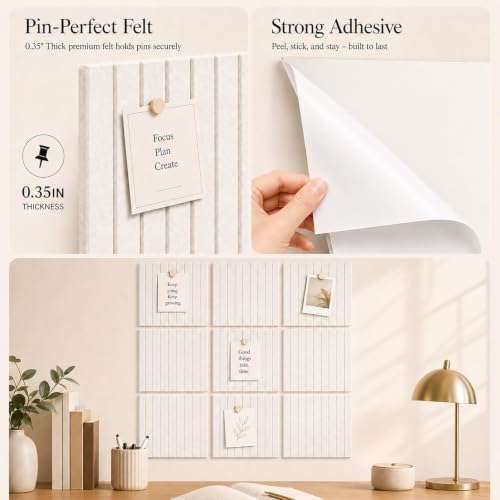 Stripe Felt Bulletin Board Tiles, Cork Board Alternative 24 x 36 in