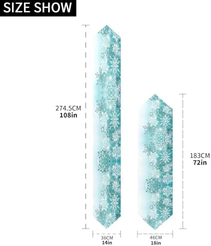Double-Sided Silver Winter Teal Turquoise Snowflakes Christmas Table Runner 18x72 Inches Long,Table Cloth Runner for Wedding Birthday Party Kitchen Dining Home Everyday Decor