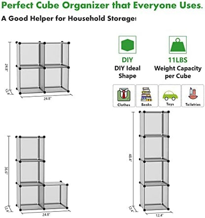 C&AHOME Plastic Cube Storage Organizer, 4-Cube Shelves Units, Grey