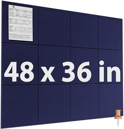 MaxGear Felt Bulletin Board 48" x 36", Dark Blue Felt Wall Tiles Wall Decor