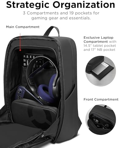 Lenovo Legion Gaming Laptop Backpack GB800, 21L Capacity, Fits 17-inch Laptops, Water Resistant, Three Main Compartments & 19 Specialiized Pockets, Light Grey