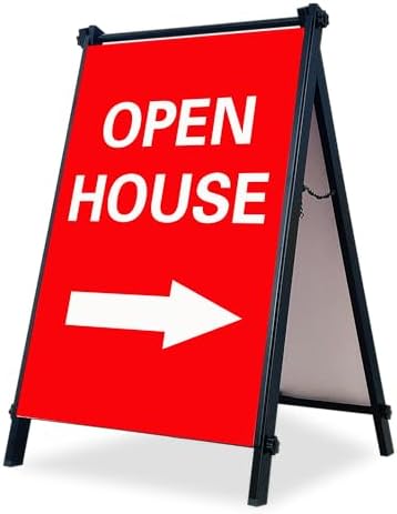 24”x36" Premium Heavy-Duty A-Frame Sign Stand – Holds 2 Insert Boards + 1 Hanging Sign | Weatherproof Sidewalk Sign Holder for Business, Real Estate, Restaurants & Events (STAND ONLY) (8)