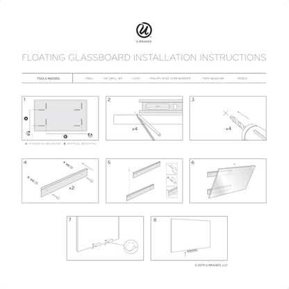 U Brands Glass Dry Erase Calendar Whiteboard, 36" x 36", Non-Magnetic White