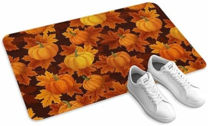 Fall Door Mat Orange Harvest Pumpkin Doormat Autumn Maple Leaf Harvest Thanksgiving Welcome Mat Non Slip Rubber Entryway Front Rug Floor Mat for Indoor Outdoor Kitchen Autumn Holiday Home Decor 20x32