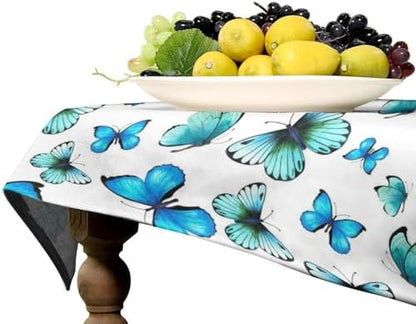 Blue Butterfly Tablecloth, Cute Animal Green Teal Butterfly Fantasy Wings Print Table Cover for Home Kitchen Outdoor Party Picnic Wedding Decor 60x120in