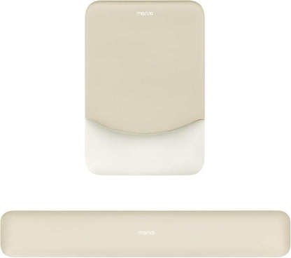 MOSISO Wrist Rest Support Mouse Pad & Keyboard Set, Khaki | Rectangular Ergonomic Mousepad, Non-Slip Base, Home/Office Pain Relief & Easy Typing, Neoprene Cloth & Raised Silicone Lining