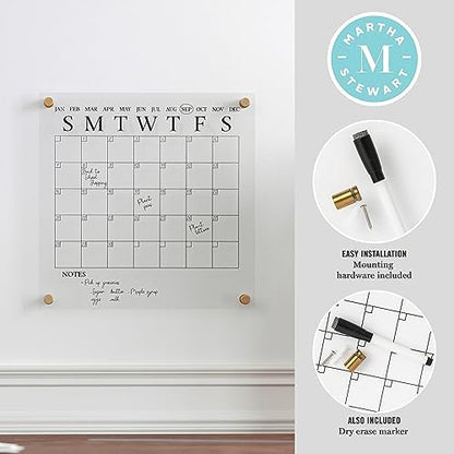 Martha Stewart Grayson 14" Acrylic Dry Erase Wall Calendar, Clear/Black