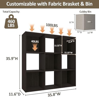 PrimeZone 9 Cube Storage Organizer, Stackable Wood Cubby Bookshelf Espresso