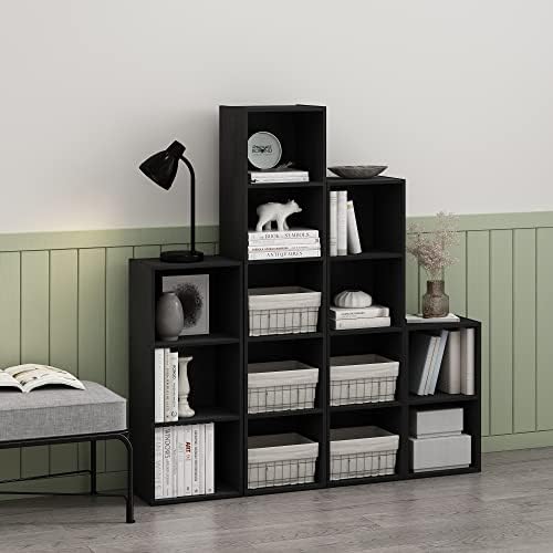 Furinno PASIR Book Shelf, 4-Tier Modern Bookshelf, Open Shelves Bookcase 9 x 12 x 42, Easy Assembly, for Living Room, Bedroom, Home Office, Blackwood