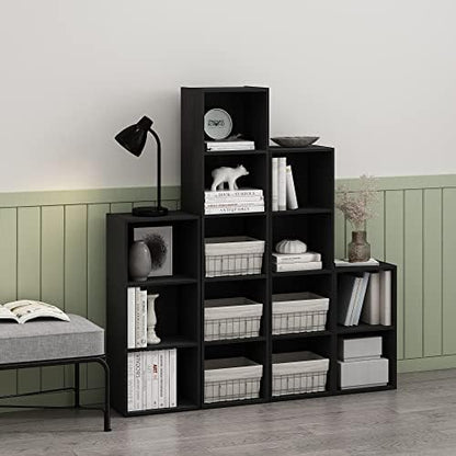 Furinno PASIR Book Shelf, 4-Tier Modern Bookshelf, Open Shelves Bookcase 9 x 12 x 42, Easy Assembly, for Living Room, Bedroom, Home Office, Blackwood