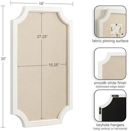 Hogan Framed Scalloped Decorative Wall Pinboard; White; 18 x 30; Rustic Modern Farmhouse Bulletin Board for Wall Organization and Decorative Displays