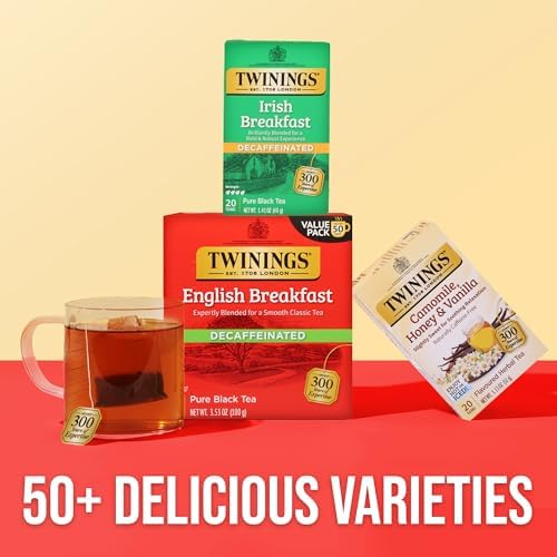 Twinings Decaffeinated English Breakfast Black Tea Bags, 50 CT Box (6 Pack)