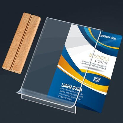 Kersally Acrylic Sign Holder 8.5 x 11, 4 Pack Double-Sided Clear Vertical Table Display Stands with Wood Base,Acrylic Frame Menu Flyer Paper Holder for Stores, Restaurants, Hotels, Office, Show Fair