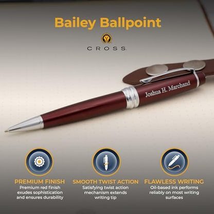 Cross Bailey Personalized Ballpoint Pen in Red Lacquer with Chrome Trim