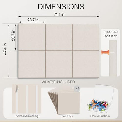 MaxGear Extra Large Bulletin Board 72" x 48", Light Tan Felt Wall Tiles
