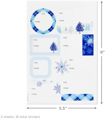 Hallmark Flat Wrapping Paper, 12 Sheets with Stickers (Blue)