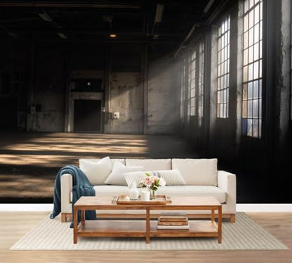 Wall Mural Peel and Stick Sunlight throuh Windows an Old Abandoned Industrial Warehouse Large Wallpaper Self Adhesive Contact Paper Removable 3D Wall Sticker for Living Room Bedroom 69"x96"