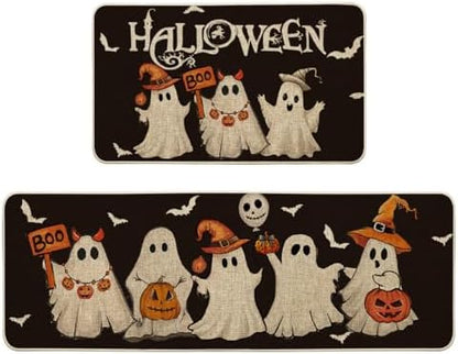 Artoid Mode Ghost Bat Black Halloween Kitchen Mats Set of 2-17x29+17x47