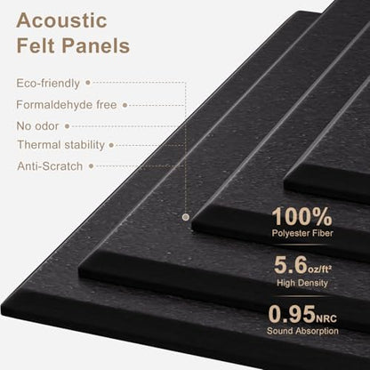 Large Felt Bulletin Board 48" x 36" Self Adhesive Cork Board Alternative 12 Pack Felt Wall Tiles Cork Boards For Walls Thick Slat Wall Panels For Home Office Classroom Decor Pin Board-Black