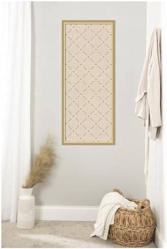 Kate and Laurel Framed Fabric Pinboard 18 x 42, Green Lattice Pattern Printed Linen Classic Bulletin Board for Use as a Vision Board or Wall Organization, Florence Gold Frame