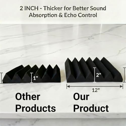 Acoustic Foam Panels, 12 Pack High Density 2 Inch Wedge Sound Absorbing Panels, 12 x 12 x 2 Inch for Studio and Gaming