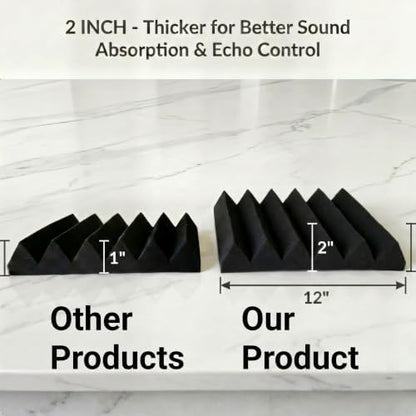 Acoustic Foam Panels, 12 Pack High Density 2 Inch Wedge Sound Absorbing Panels, 12 x 12 x 2 Inch for Studio and Gaming