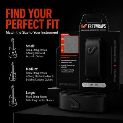 Gruv Gear Fret Wrap & Guitar Mute, Fretwrap for Acoustic, Electric & Bass | String Dampener Recording, Tapping & Practice Accessory (1 Pack, Medium Steel, Fits 5 String Bass, 7 String Guitar)