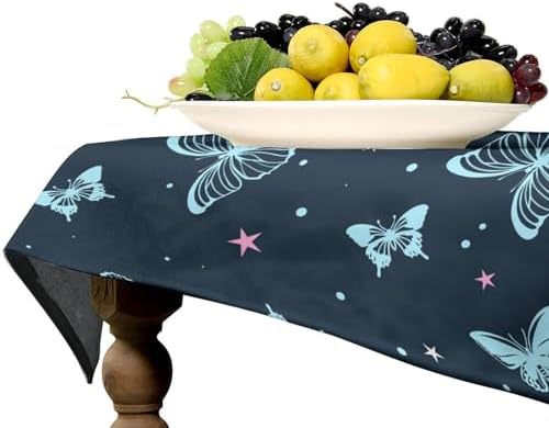 Blue Butterfly Tablecloth, Cartoon Colorful Butterfly Pink Starry Sky Star Print Tablecloth for Camping Indoor Outdoor Decor 55x55in