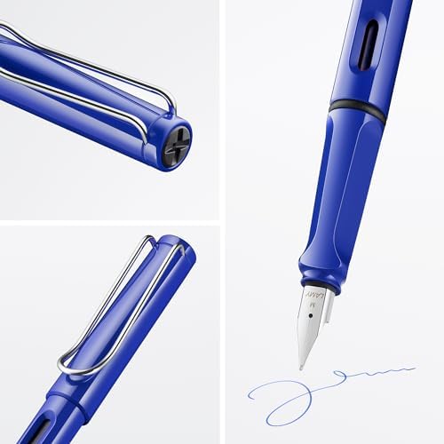 LAMY safari blue - Fountain Pen with ergonomic grip & polished steel nib in size F - ideal for any Writing & Calligraphy - including LAMY T 10 blue cartridge - Right-Handed