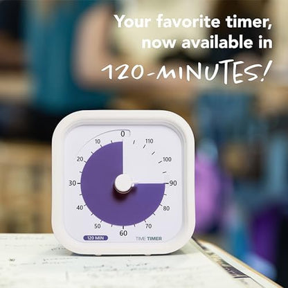 TIME TIMER 120 Minute MOD Education Edition ⁠— Visual Timer with Desktop Software for Kids Classroom Learning, Testing Timer, Study Tool and Office Meetings with Silent Operation (White - 120min)