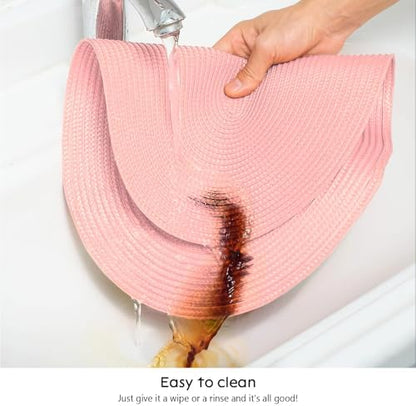 AHHFSMEI Placemats Set of 6 for Dining Table Washable Woven Non-Slip 18x12 inches Placemat Heat-Resistant Durable Table Mats for Dining Table Easy to Clean(Pink)