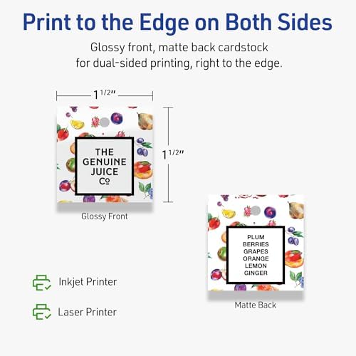 Avery® Printable Square Tags, Sure Feed® Technology, 1-1/2" x 1-1/2", Glossy White Cardstock, Print-To-The-Edge, Laser/Inkjet Printable, 200 Total, Great for Custom Gift or Branding Tags