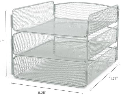 Safco Onyx Desktop Organizer, 3-Tier Paper Tray, Durable Steel Mesh Construction,Silver