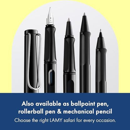 LAMY safari black - Fountain Pen with ergonomic grip & polished steel nib in size M - ideal for any Writing & Calligraphy - including LAMY T 10 blue cartridge - Right-Handed