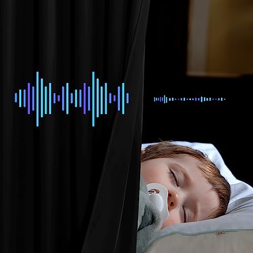 NICETOWN Sound Barrier 100% Black Out Room Divider Curtains 95", Noise, Cold & Heat Cutting Down Back Tab Drapes with Felt Fabric Lining for Ambient Sounds, Nursery, Daytime Sleep(2 PCs, 52" Wide)