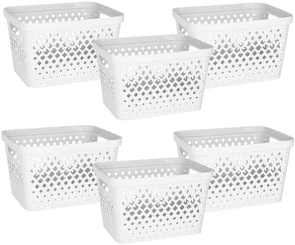 Glad Plastic Storage Basket Set, Value Pack of 6 | Open Storage Bins for Shelves, Bathroom, Pantry, Closet | Nesting Organizer Boxes with Handles, 4 Gallon, White