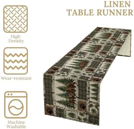 Vintage Rustic Cabin Moose Deer Bear Table Runner, Retro Bear Cottage Country Style Cabin Farmhouse Dinner Runner for Home Kitchen Dining Table Decoration 13"x70"