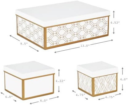 Hallmark Nesting Gift Boxes with Lids and Fill, 3-Pack (White and Gold)