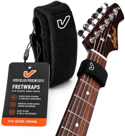 Gruv Gear Fret Wrap & Guitar Mute, Fretwrap for Acoustic, Electric & Bass | String Dampener Recording, Tapping & Practice Accessory (1 Pack, Small Black, Fits 4 String Bass, 6 String Guitar)