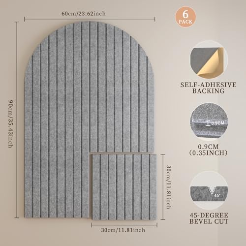 JBER Large Arched Felt Bulletin Board 36" x 24", 6 Pack, Light Gray