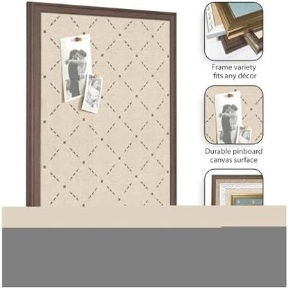 Kate and Laurel Framed Fabric Pinboard 26 x 20, Green Lattice Pattern Printed Linen Classic Bulletin Board for Use as a Vision Board or Wall Organization, Florence Light Brown Frame
