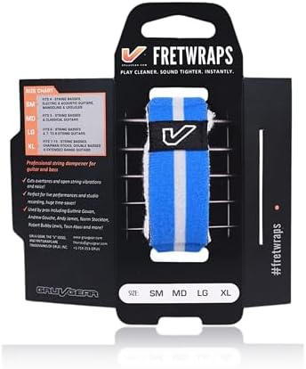 Gruv Gear Fret Wrap & Guitar Mute, Fretwrap for Acoustic, Electric & Bass | String Dampener Recording, Tapping & Practice Accessory (1 Pack, Medium Blue/White, Fits 5 String Bass, 7 String Guitar)
