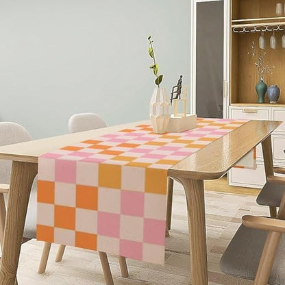 Retro 70s Floral Table Runner Spring Groovy Flower Dinner Runner for Home Kitchen Dining Table Decoration 13x60 Inch