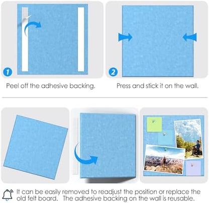 MaxGear Felt Bulletin Board 36" x 24", 6 Pack Blue Felt Wall Tile Push Pin