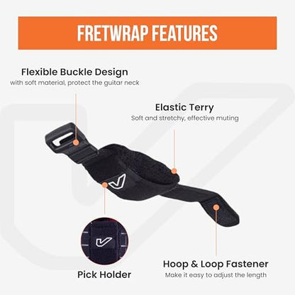 Gruv Gear Fret Wrap & Guitar Mute, Fretwrap for Acoustic, Electric & Bass | String Dampener Recording, Tapping & Practice Accessory (3 Pack, Medium Black, Fits 5 String Bass, 7 String Guitar)