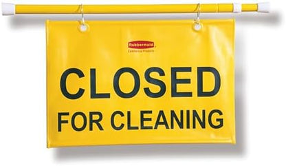 Rubbermaid Commercial Products Heavy Duty Extend-to-Fit, "Closed For Cleaning" Hanging Doorway Safety Sign for Office/Restroom/Restaurant/School/Hospital/Hotel/Motel, Yellow