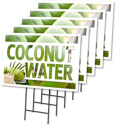 COCONUT WATER 5 Pack Of 18" x 24" Yard Sign & Stake | Advertise Your Business | Stake Included Image On Front Only | Made in The USA