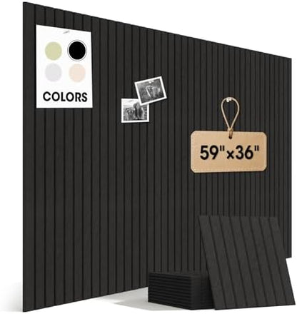 Large Cork Board for Walls 59" x 36",15 Pack 12"X12"Felt Bulletin Board Tiles with 120 Adhesive Tabs,Cork Board Alternative for Office Decor, Push Pin Board Wall Organizer- Black
