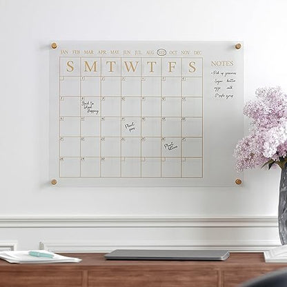 Martha Stewart Grayson Acrylic Wall Calendar with Notes, Clear/Gold