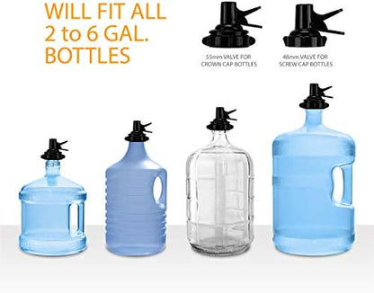 Brio Metal Plated 3-5 Gallon Water Jug Stand and 2 Dispenser Valves, Rust-Resistant Non Slip Water Stand with BPA Free Fast Flow Water Spout Fits Both 48mm and 55mm Bottles 2 CAPS Included (Black)